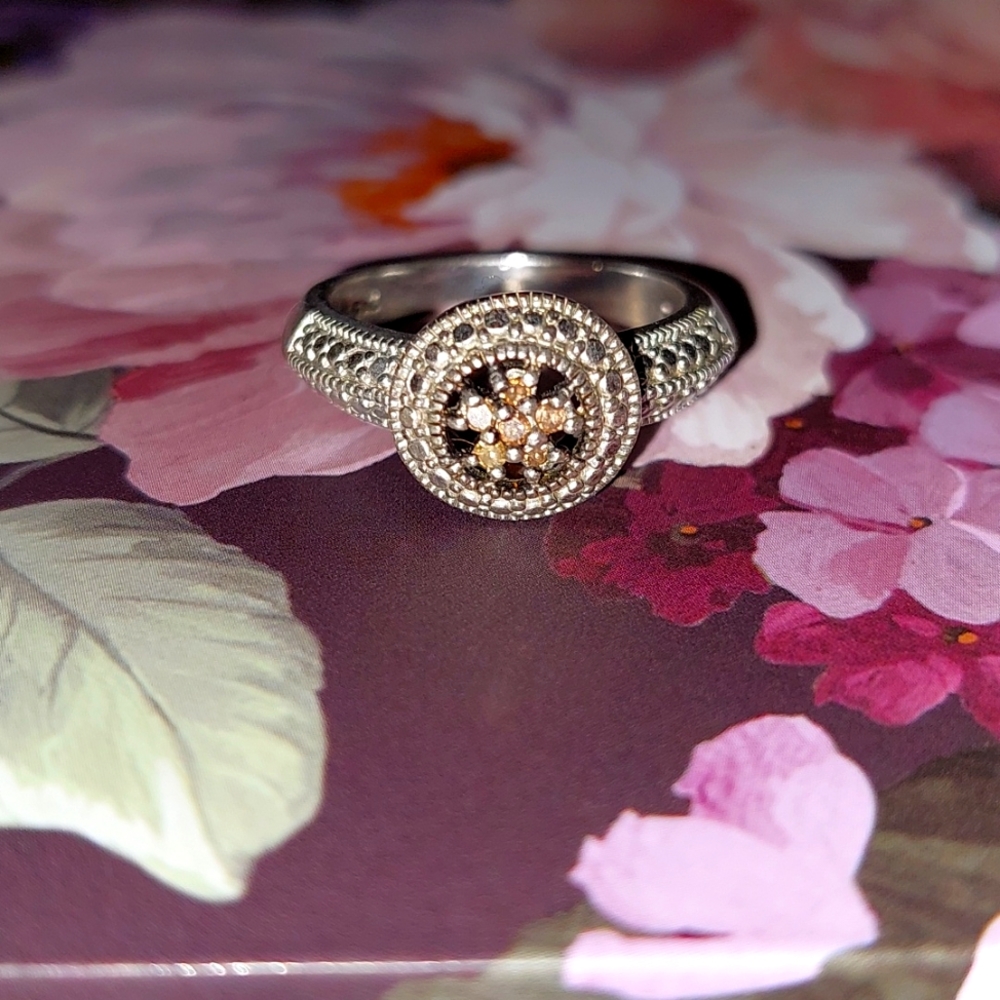 925 sterling silver brown gemstone flower ring